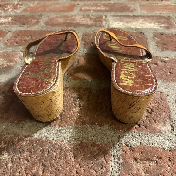 Women's Sam Edelman Orange & Brown Romy Leather Wedge Cork Heel Sandals size 11 - Picture 6 of 16